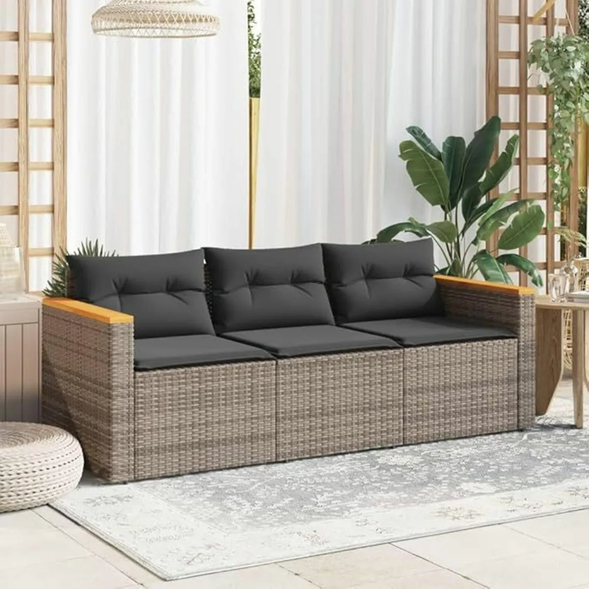 3-Seater Garden Sofa Poly Rattan Outdoor Lounge wi - Image 3