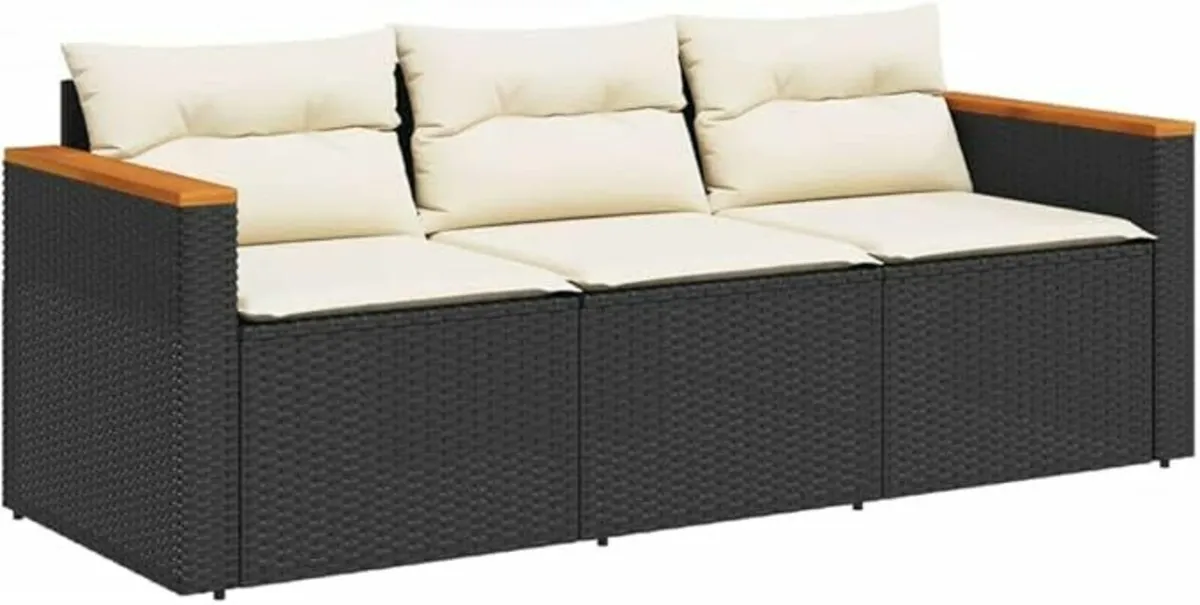 3-Seater Garden Sofa Poly Rattan Outdoor Lounge wi - Image 3