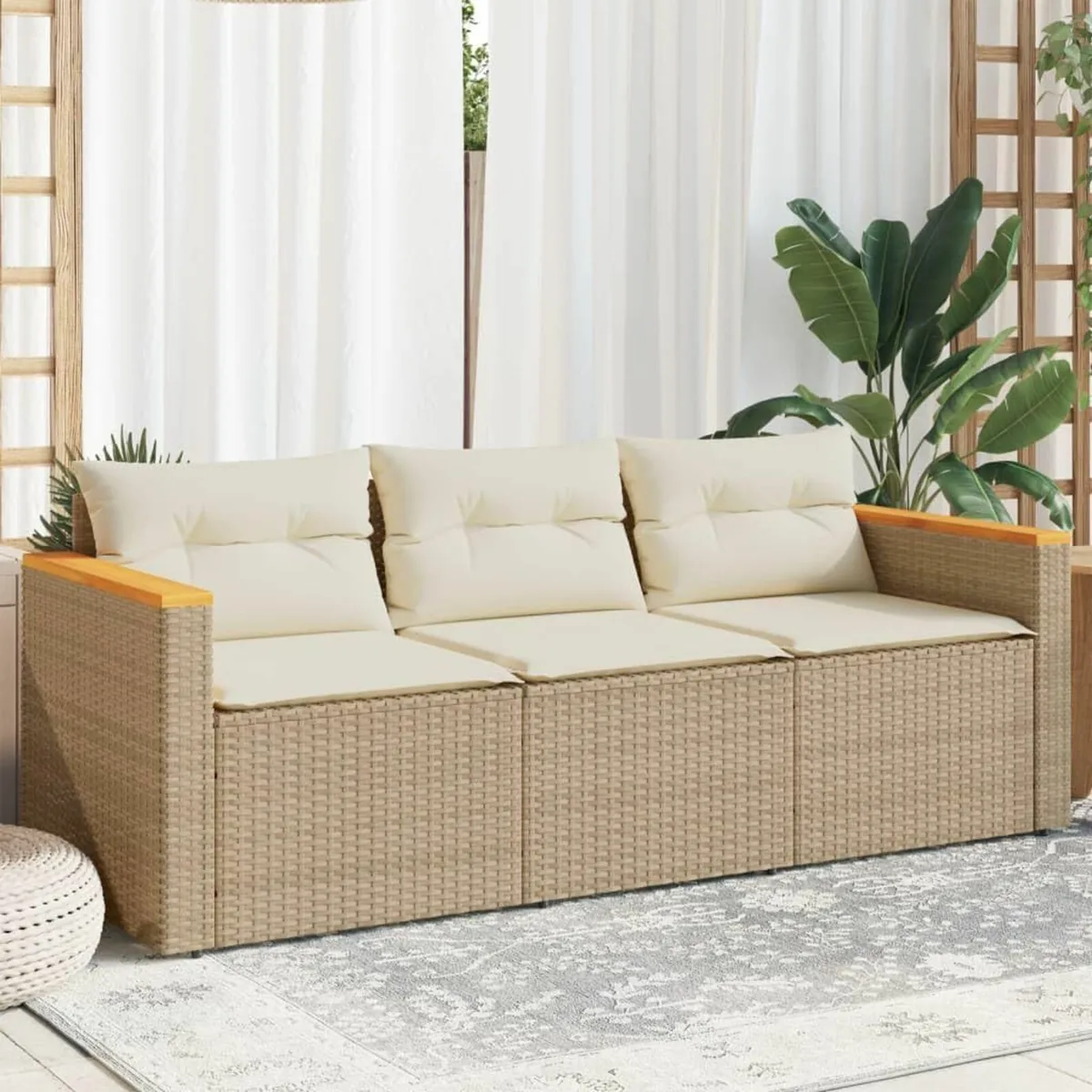 3-Seater Garden Sofa Poly Rattan Outdoor Lounge wi - Image 4