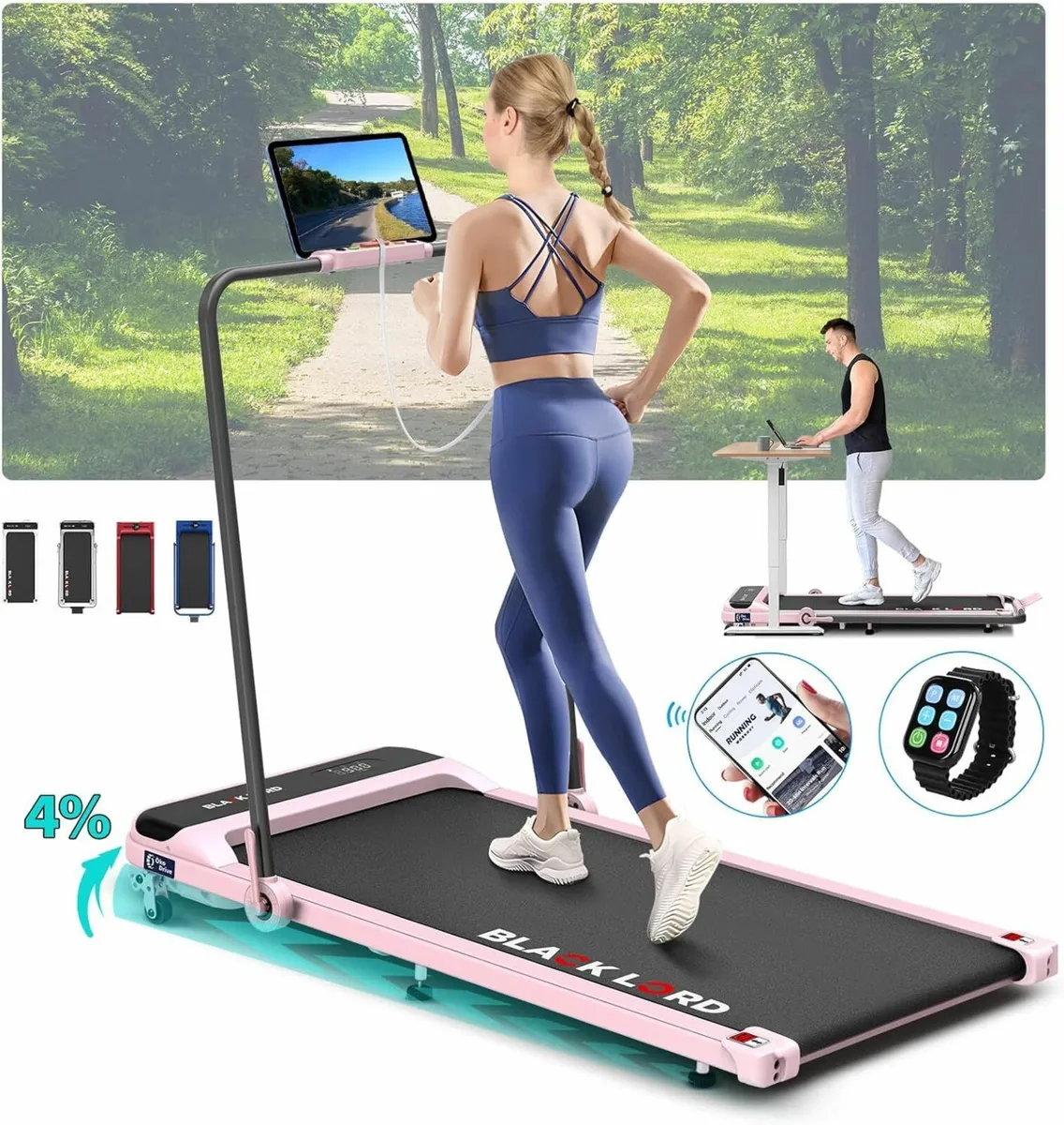 Walking Pad Treadmill Home Office LED Display Pink - Image 1