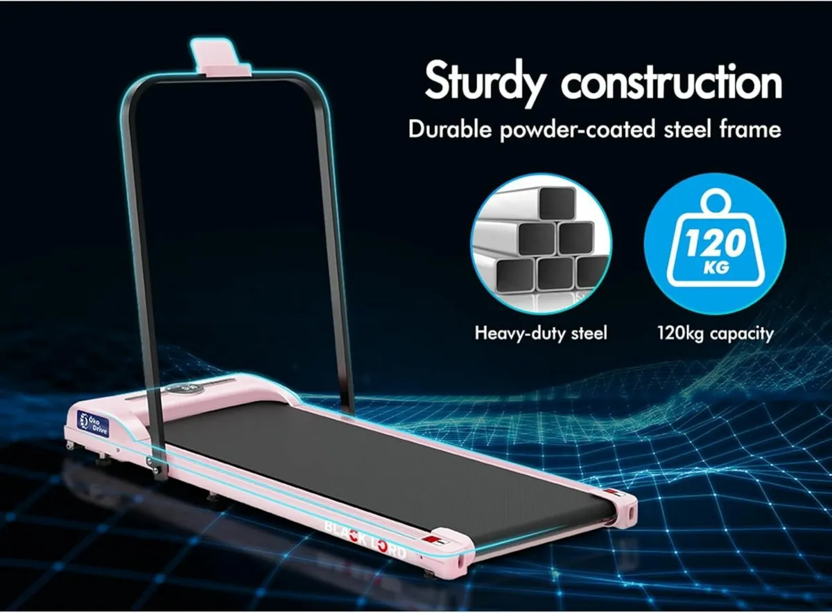 Walking Pad Treadmill, LED Display Bluetooth Pink - Image 2