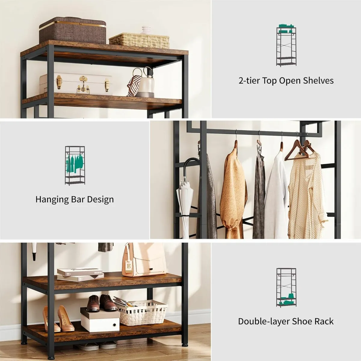 Coat Rack Shoe Storage Shelves Clothes rack Bench - Image 3