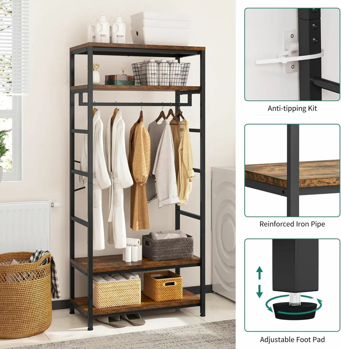 Coat Rack Shoe Storage Shelves Clothes rack Bench - Image 4