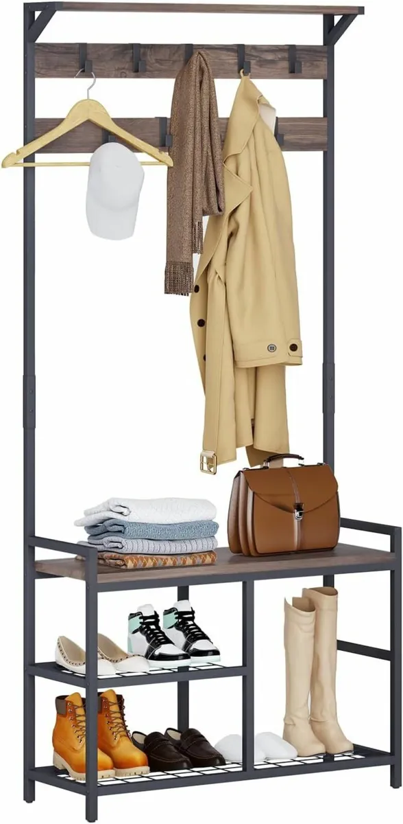 Hallway Coat Stand Industrial Clothes Rack Brown - Image 1