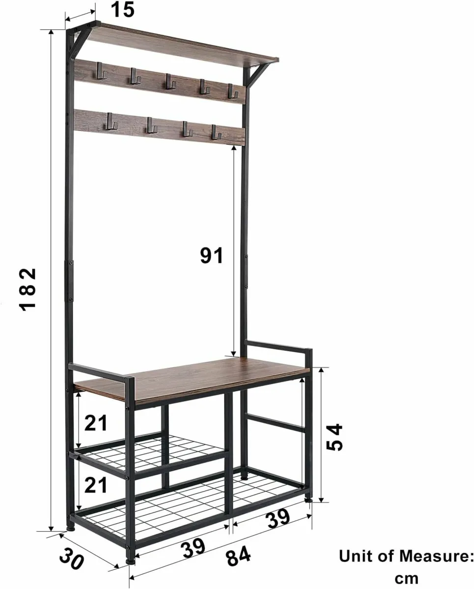 Hallway Coat Stand Industrial Clothes Rack Brown - Image 2