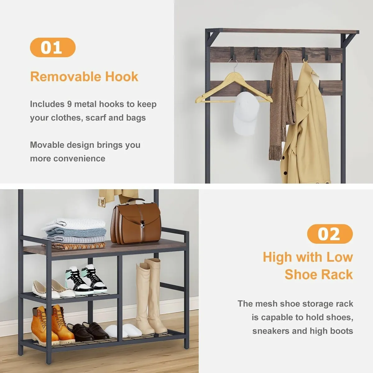 Hallway Coat Stand Industrial Clothes Rack Brown - Image 3
