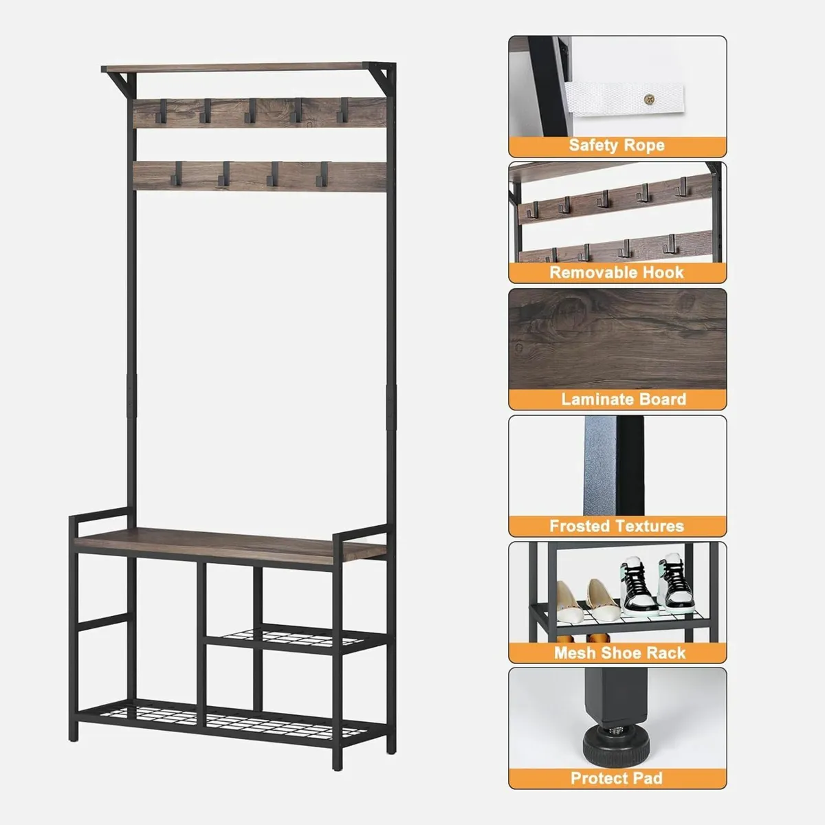Hallway Coat Stand Industrial Clothes Rack Brown - Image 4