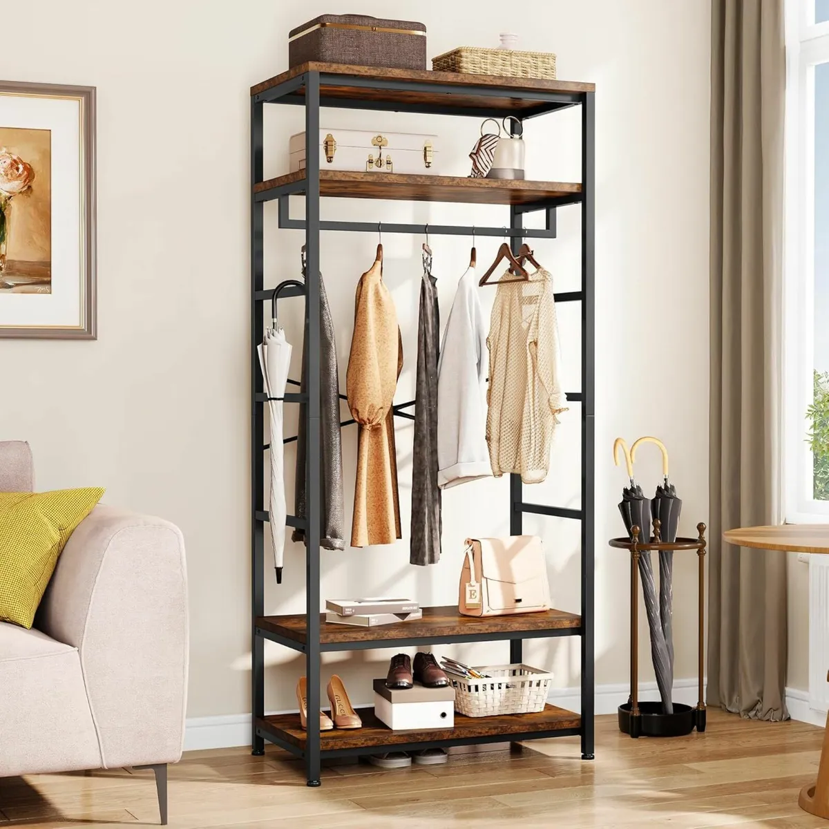Coat Rack Stand Clothes rack Shoe Storage Brown - Image 1