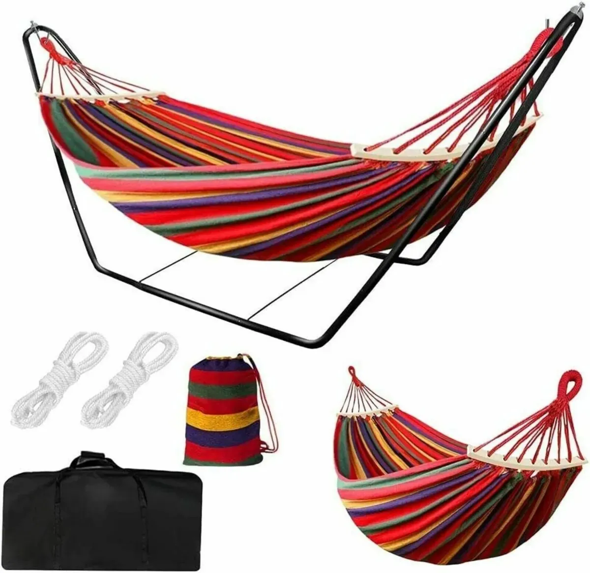 Hammock with Stand Double Cotton for Outdoor - Image 1