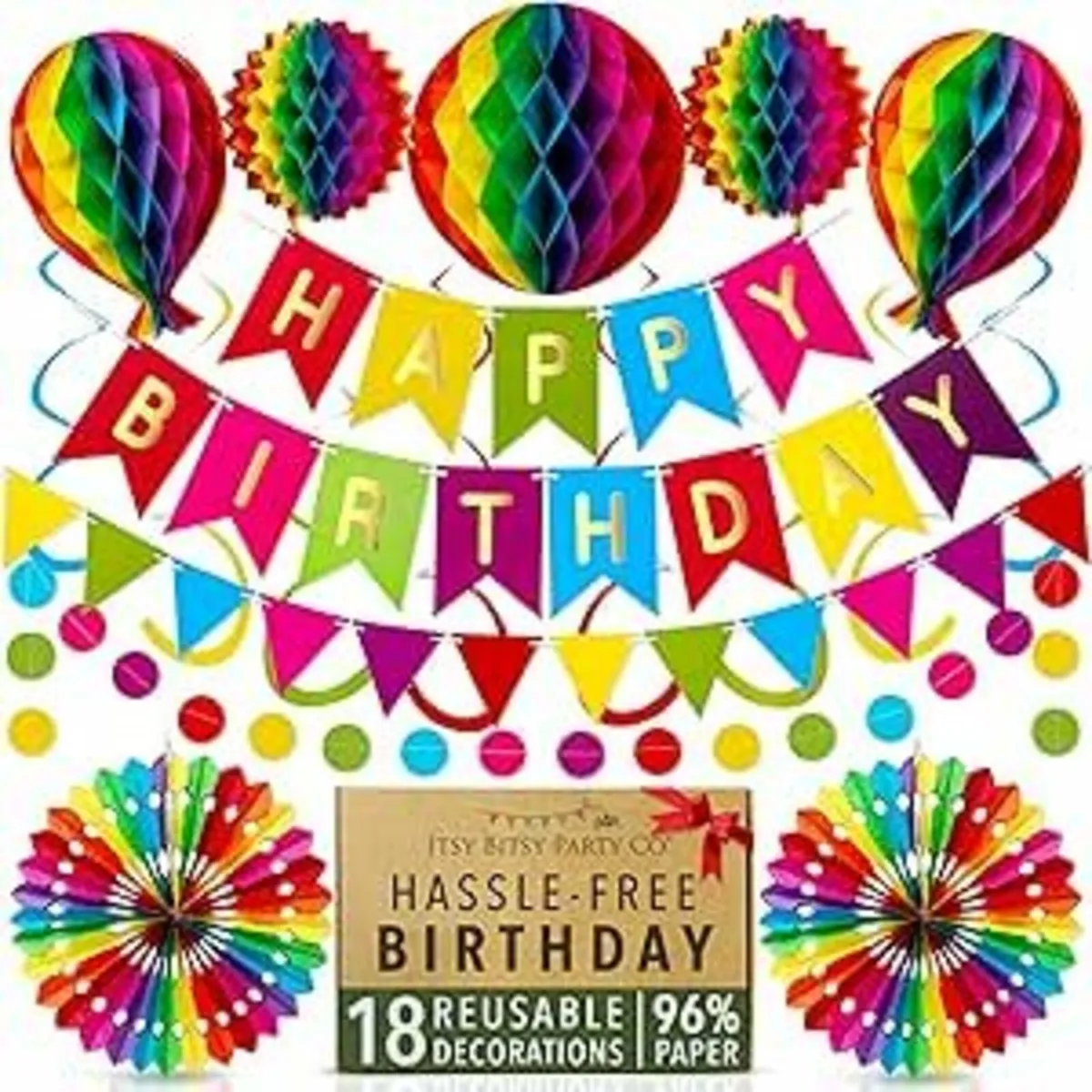 Premium Reusable Birthday Decoration Set Rainbow - Image 1