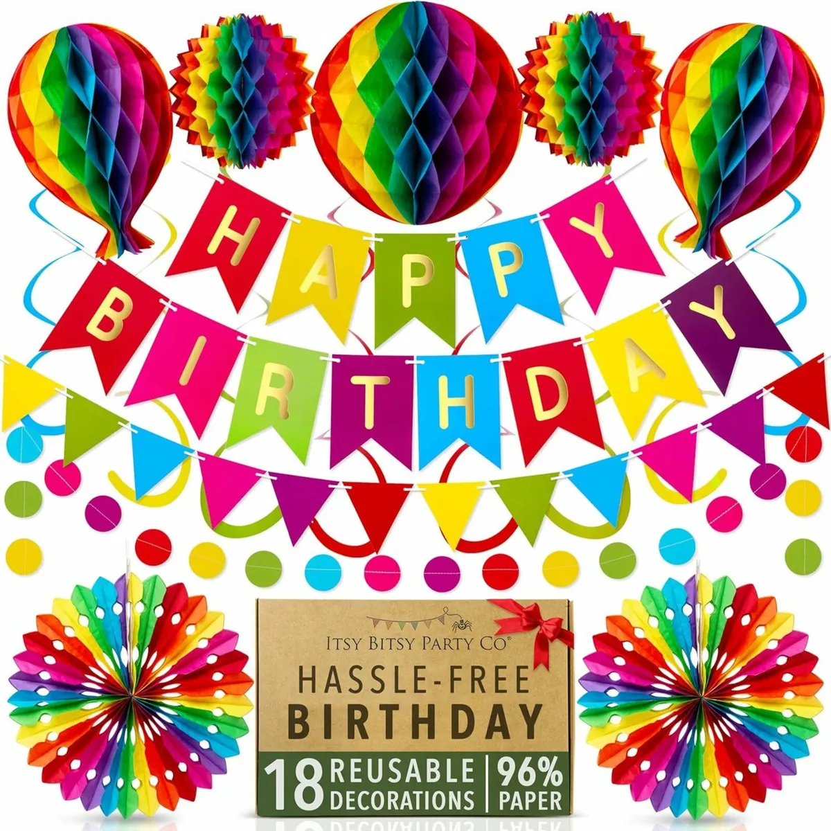 Premium Reusable Birthday Decoration Set Rainbow - Image 2