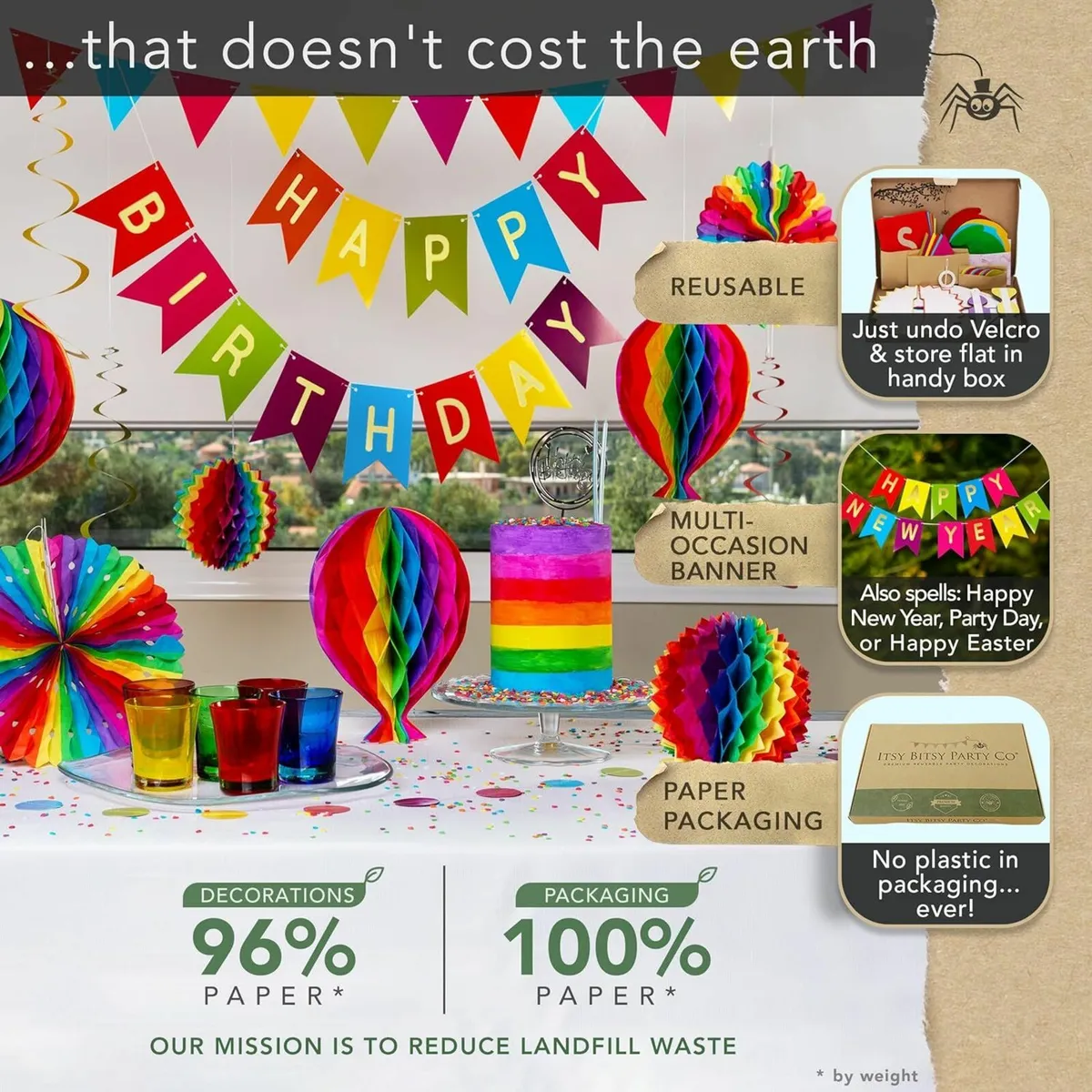Premium Reusable Birthday Decoration Set Rainbow - Image 4