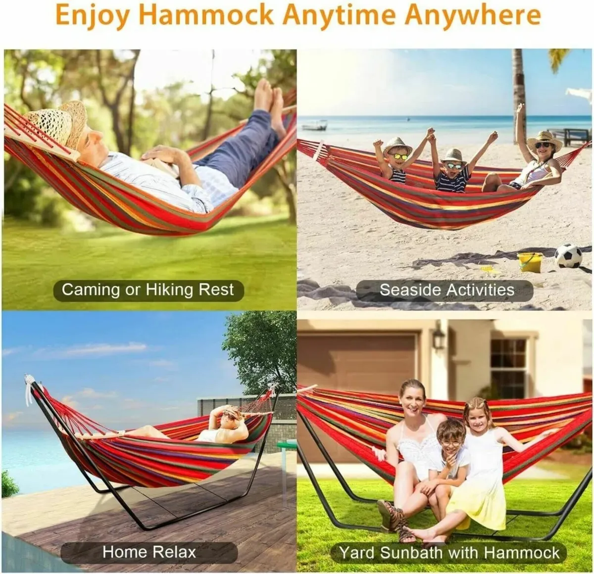 Hammock with Stand Double Cotton for Outdoor - Image 2