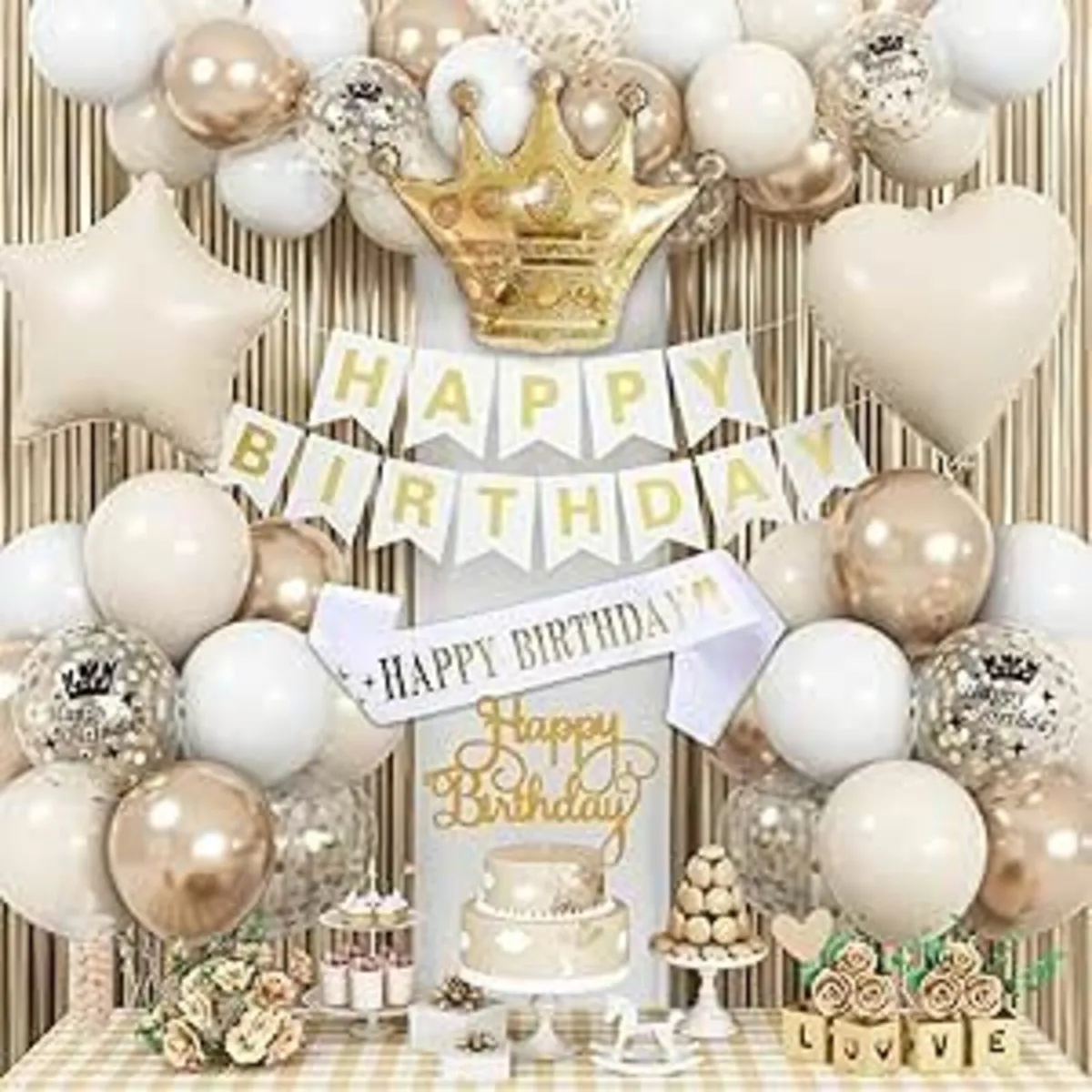 White and Gold Birthday Decorations Cake Topper - Image 2