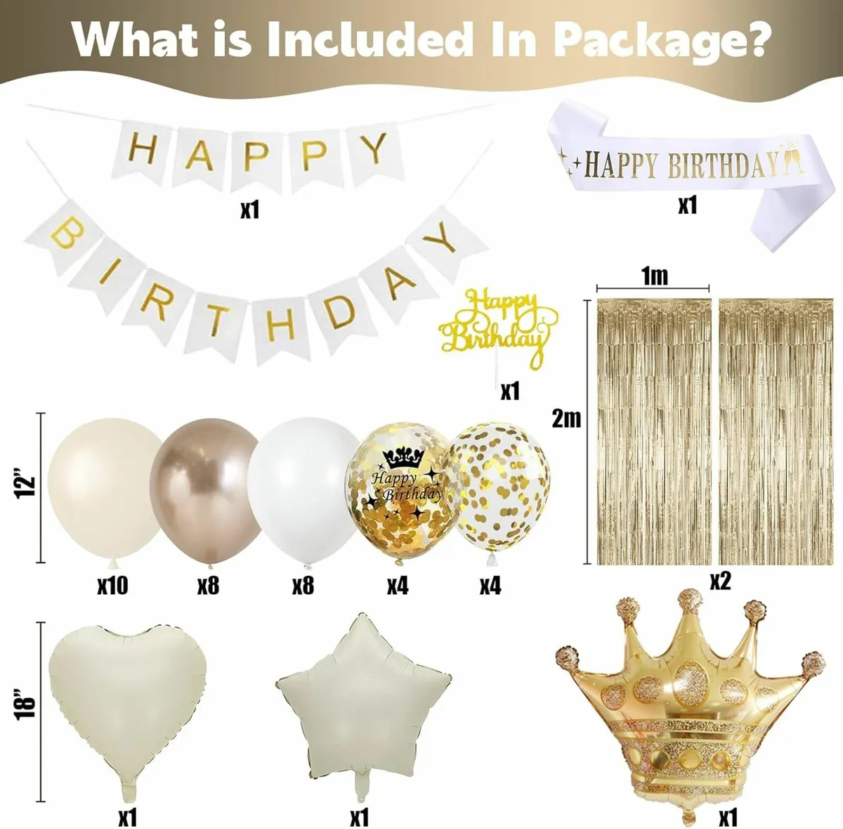 White and Gold Birthday Decorations Cake Topper - Image 3