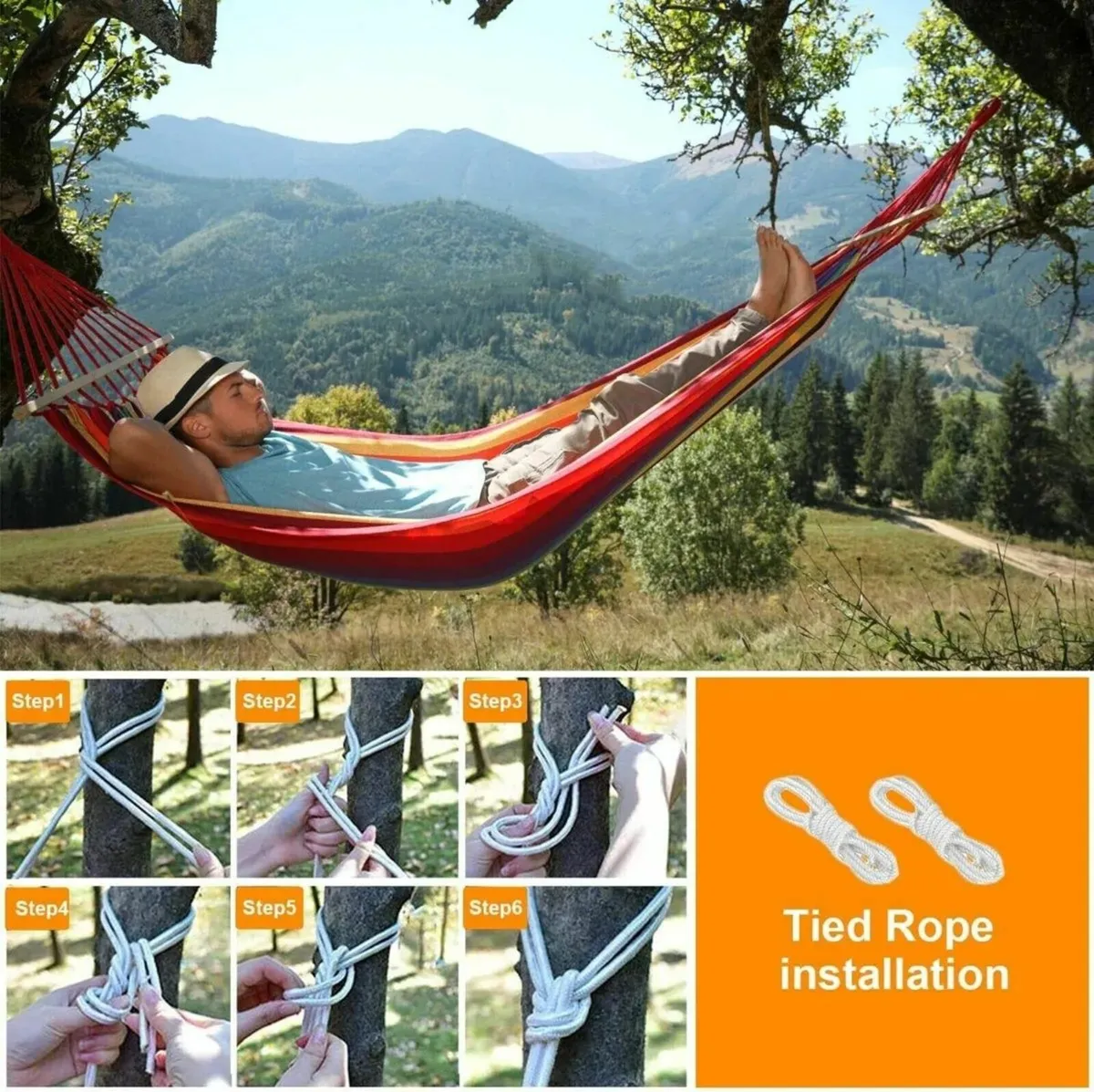 Hammock with Stand Double Cotton for Outdoor - Image 3