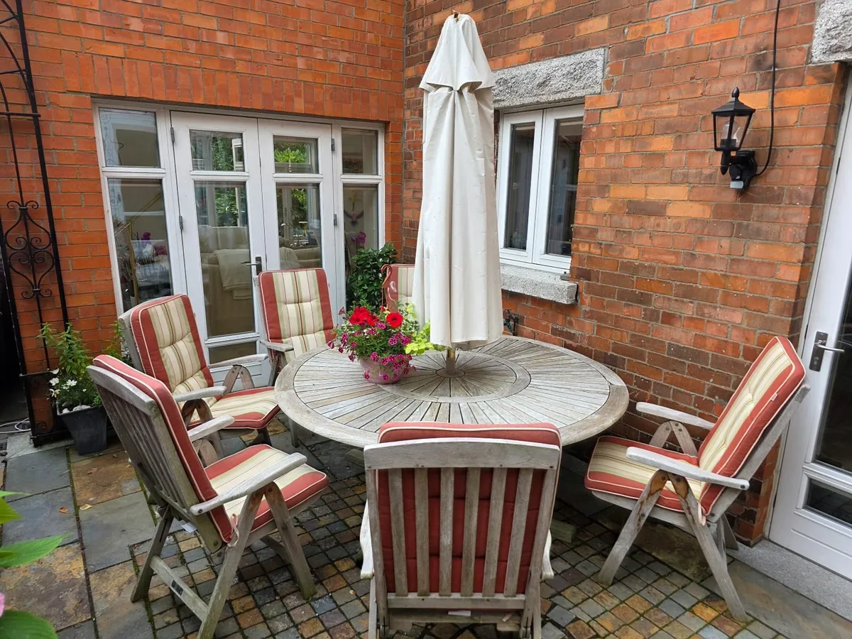 Patio table chairs cushions umbrella - Image 2