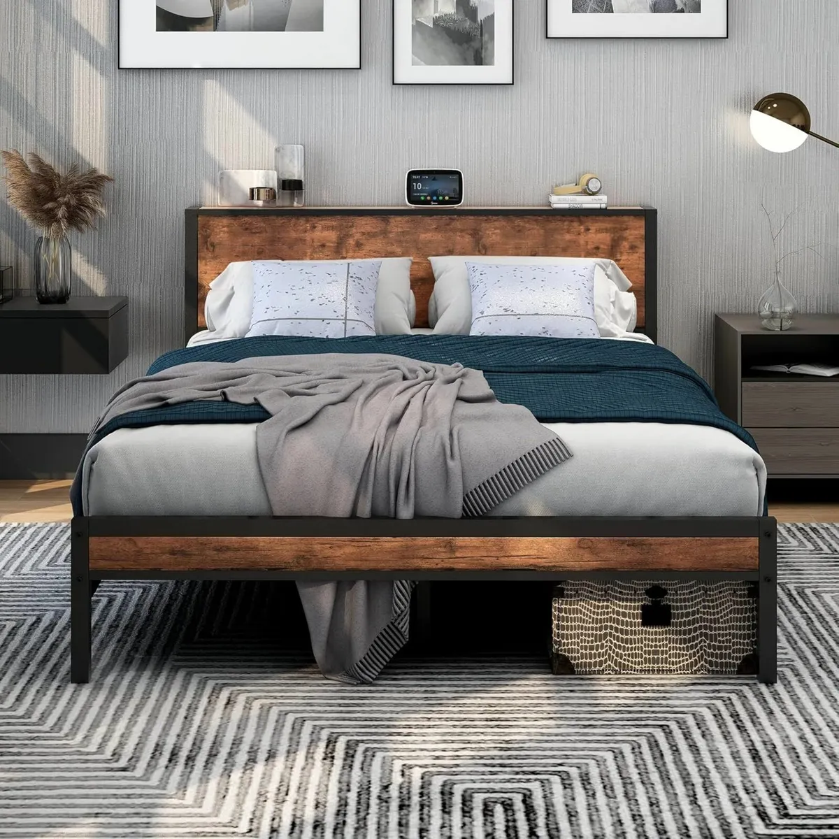 King Size Bed Frame Wooden Headboard 150x200cm - Image 1