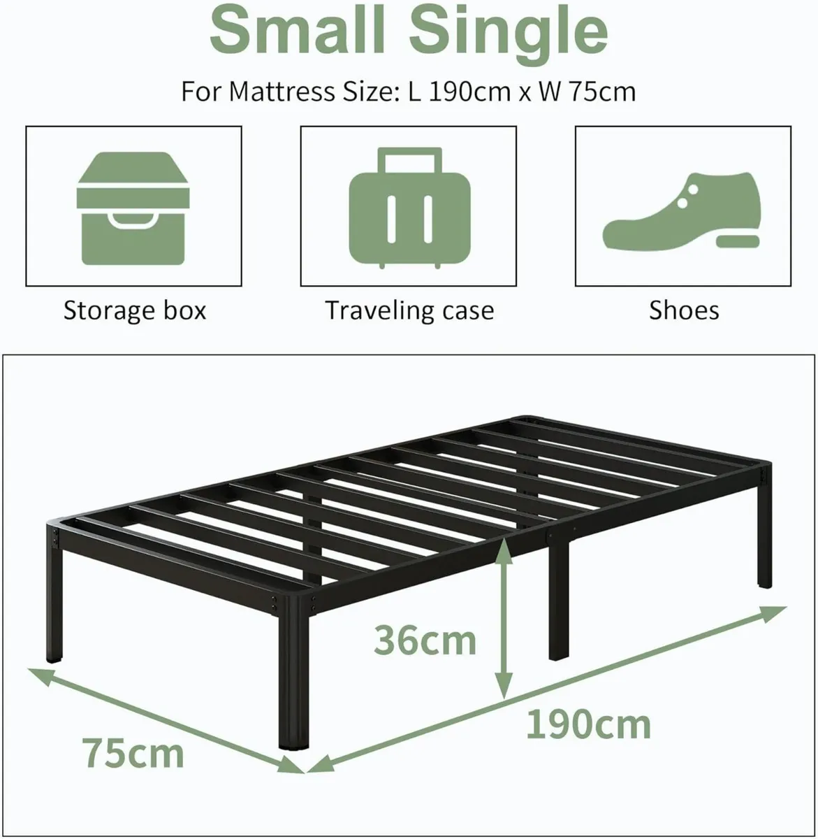 Single Bed Frame Heavy Duty Easy Assembly 75x190cm - Image 2