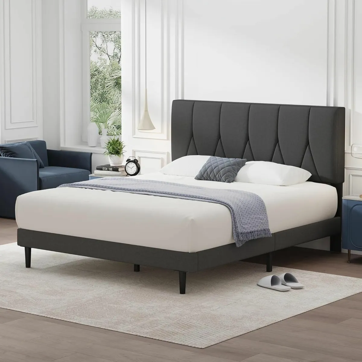 Double Bed Frame Upholstered Headboard Grey120x190 - Image 3