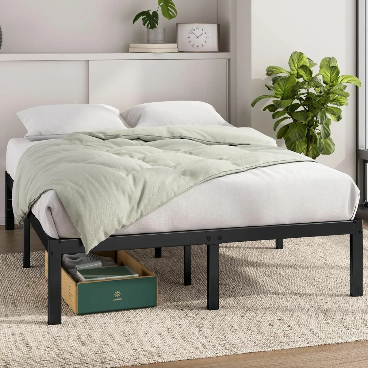 Double Bed frame 135 x 190 cm storage Black - Image 1