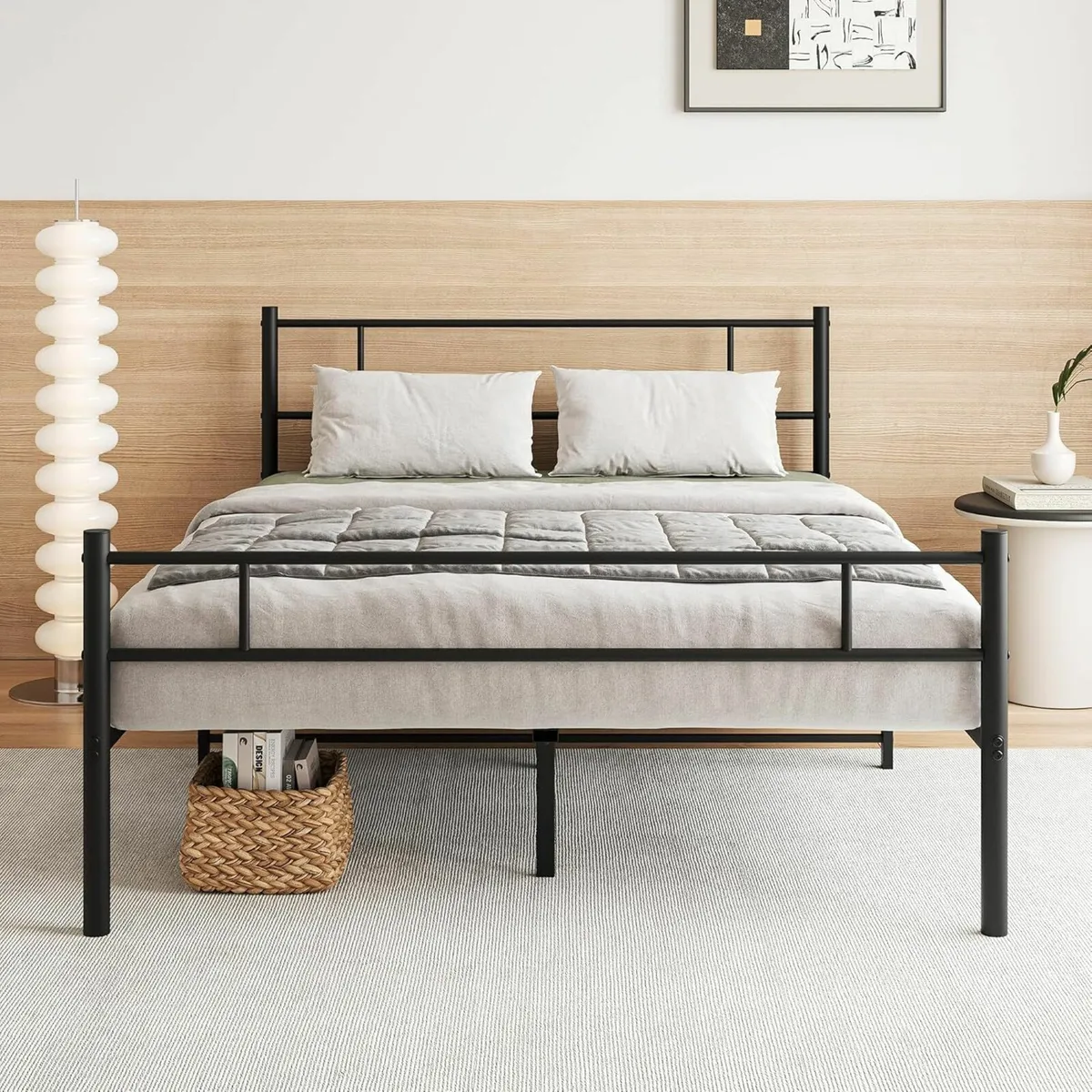(1 Left) Double Bed Frame Headboard Black135x196cm - Image 1