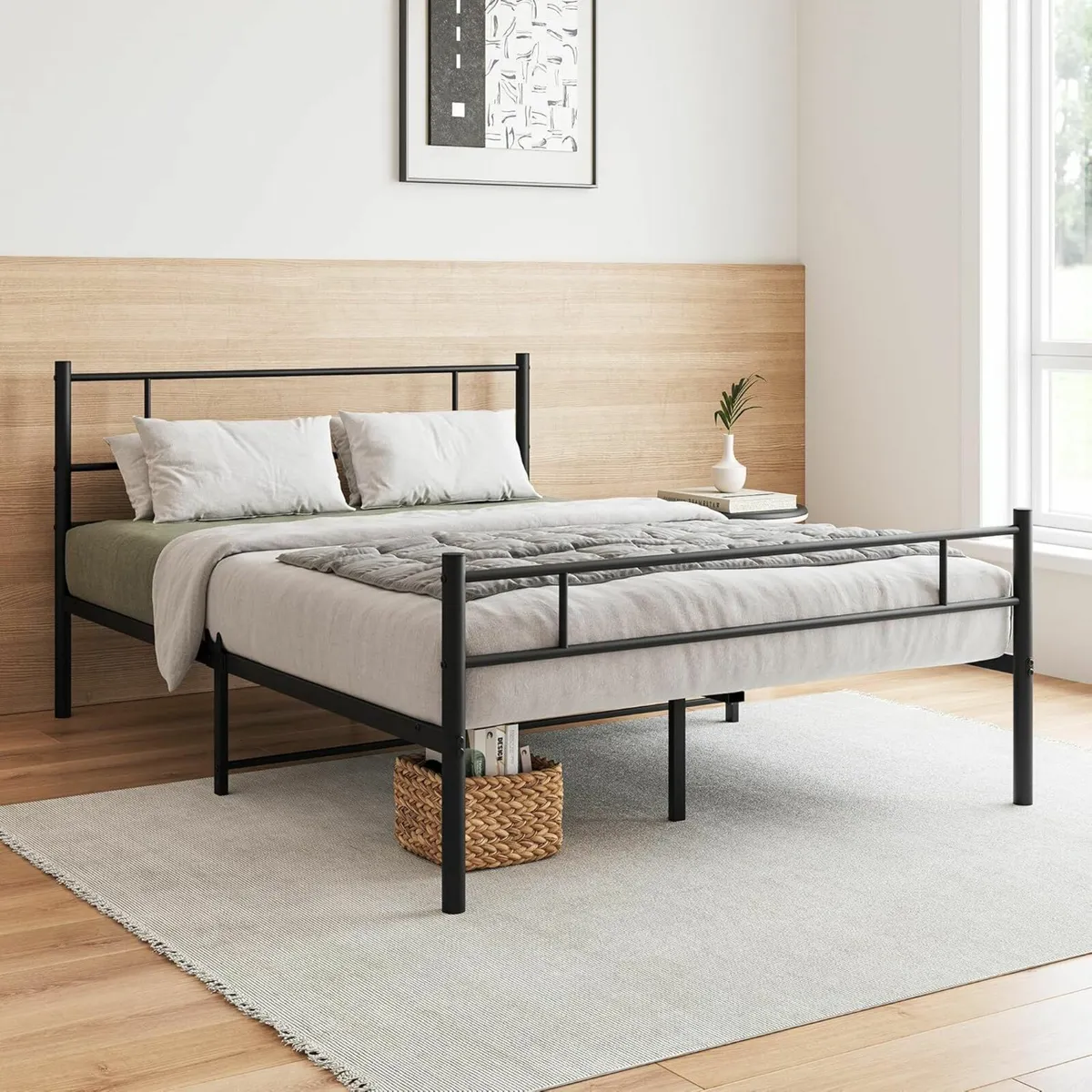 (1 Left) Double Bed Frame Headboard Black135x196cm - Image 3