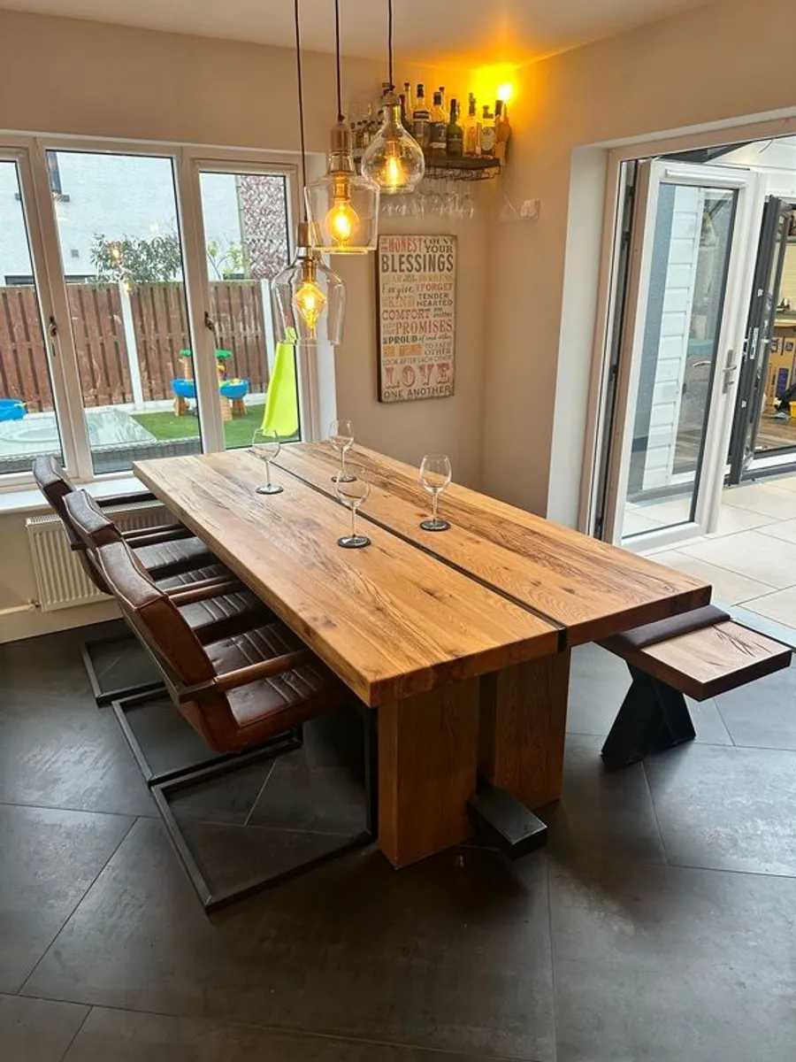 Solid Oak Dining Table and Matching Bench - Image 2