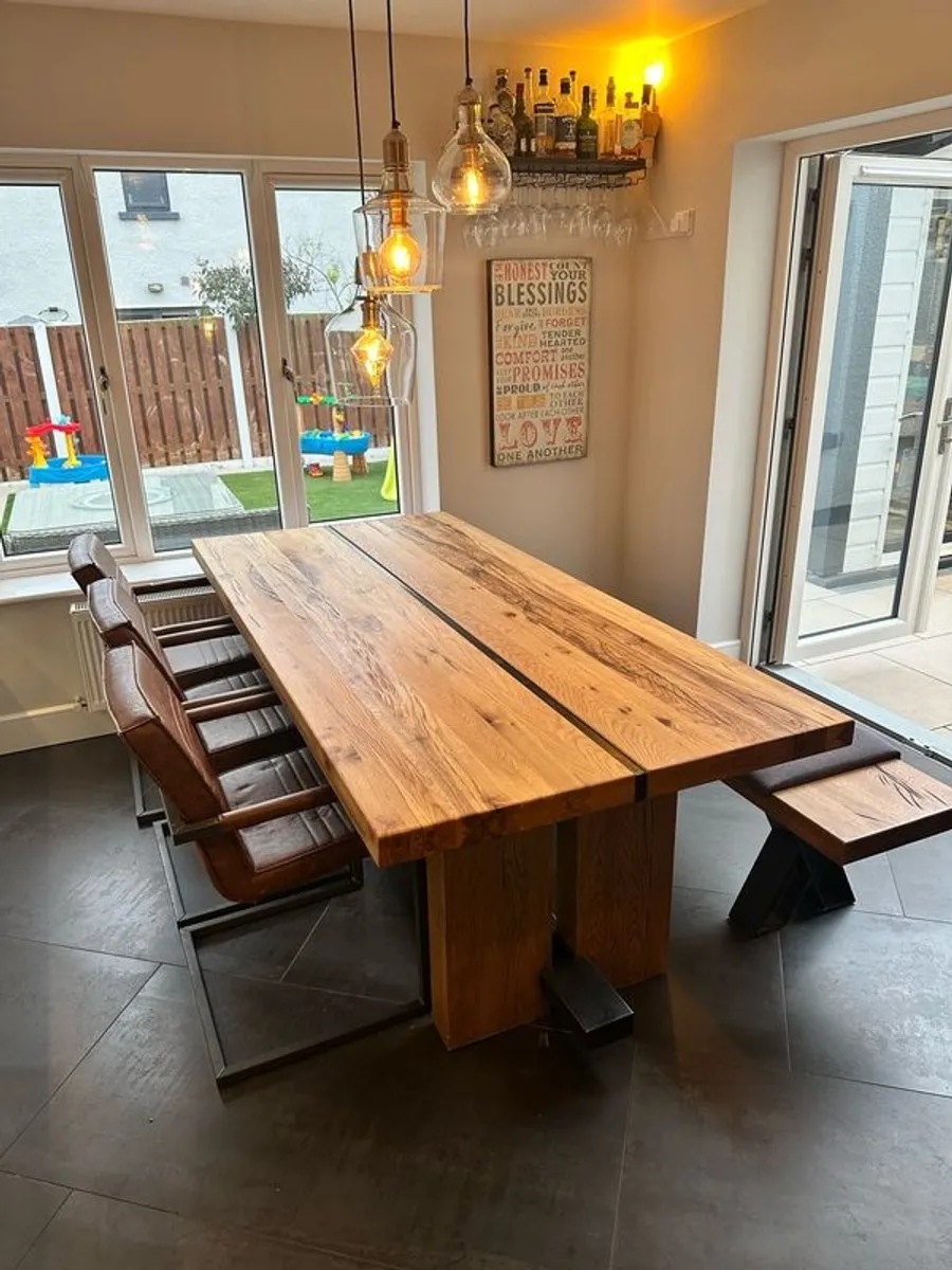 Solid Oak Dining Table and Matching Bench - Image 3