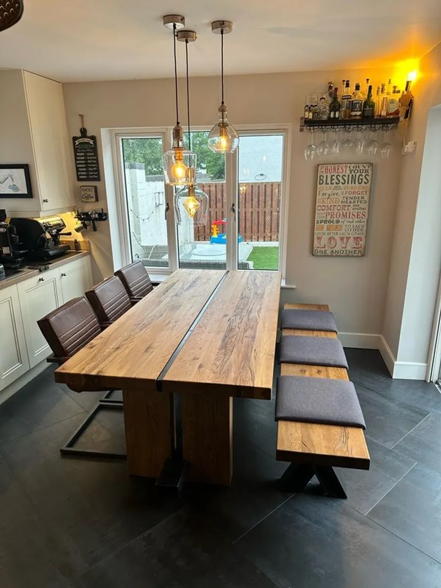 Solid Oak Dining Table and Matching Bench - Image 4