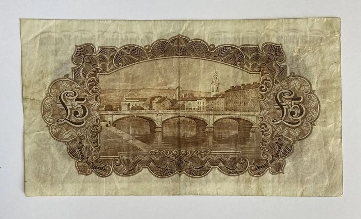 Currency Commission Consolidated Ploughman Munster And Leinster Bank Limited Five Pound Bank Note - Image 3