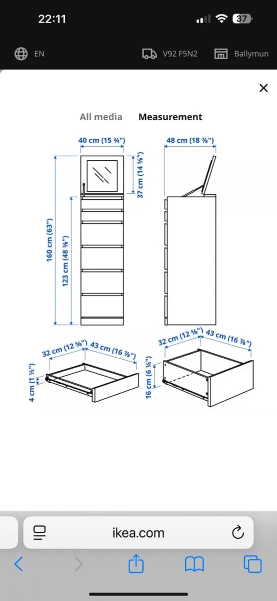 Ikea White Chest of drawers (Narrow) - Image 2