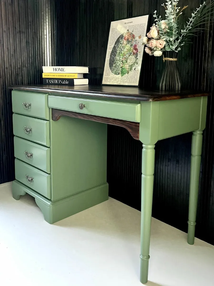 Solid Wood Upcycled Desk - Vintage Sage Green - Image 1