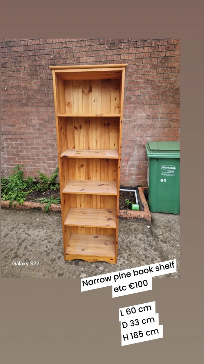 Narrow pine book shelf