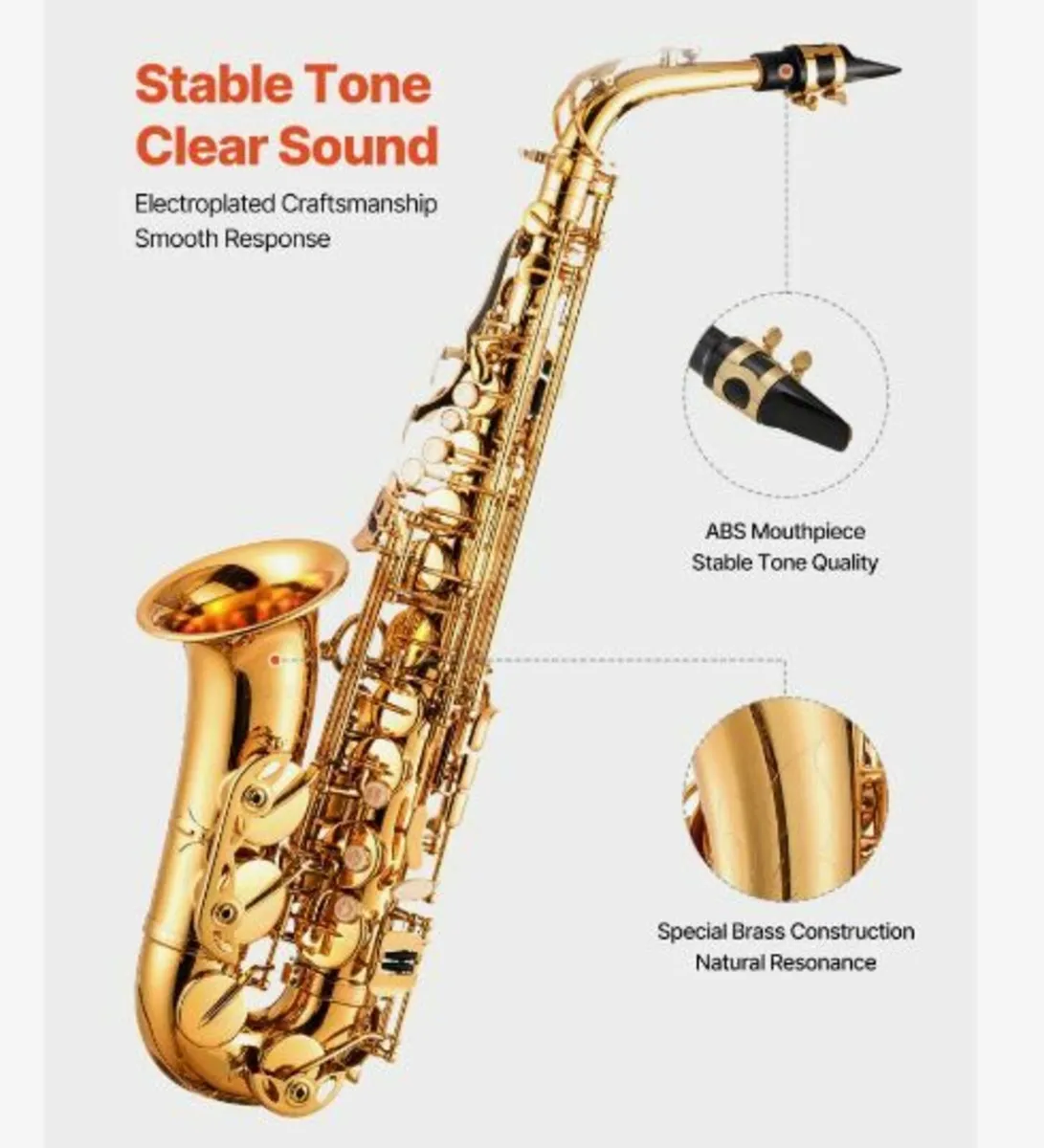 Gold Brass Alto Saxophone Eb E Flat Sax Beginner - Image 3