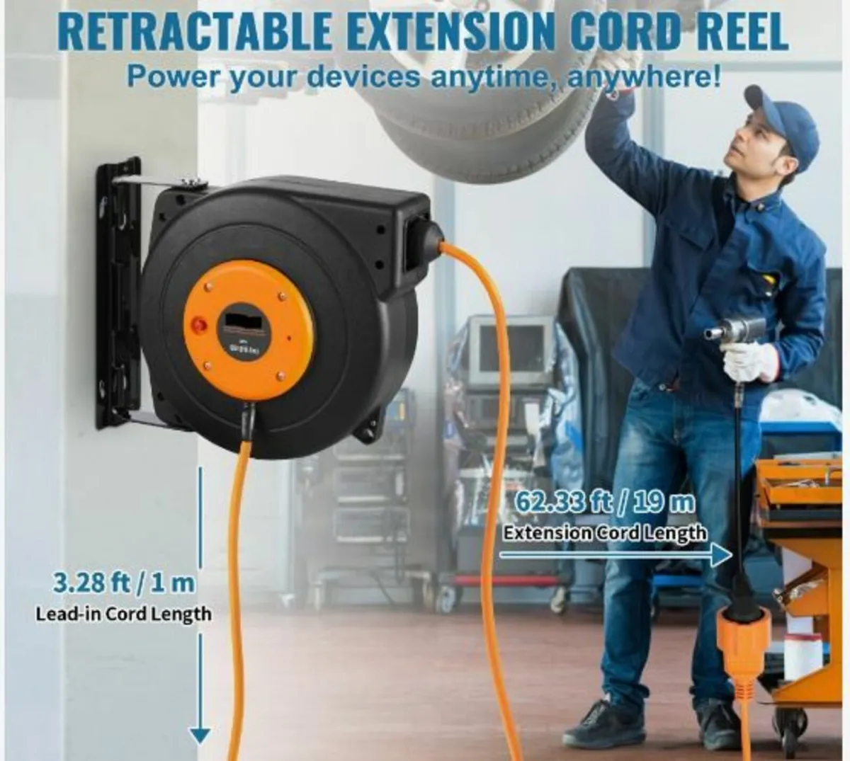 Retractable Extension Cord Reel Power Cord Reel - Image 3