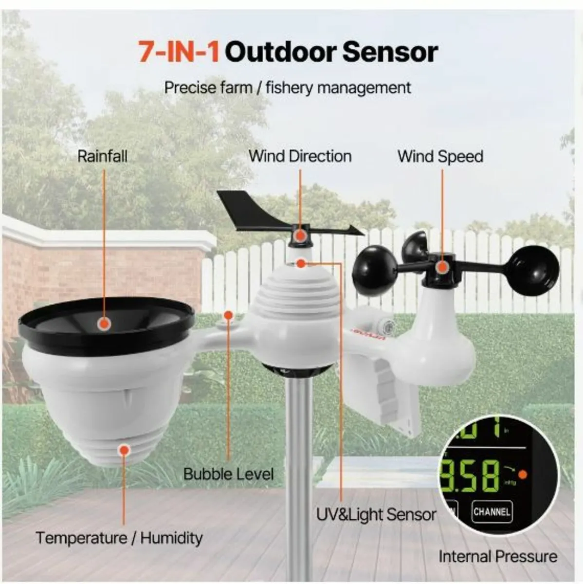 7-in-1 Wi-Fi Weather Station, 7.5 in Color Display - Image 3