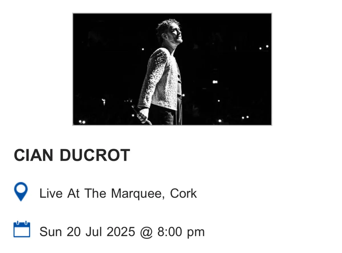 Cian Ducrot Tickets & Onsite Parking