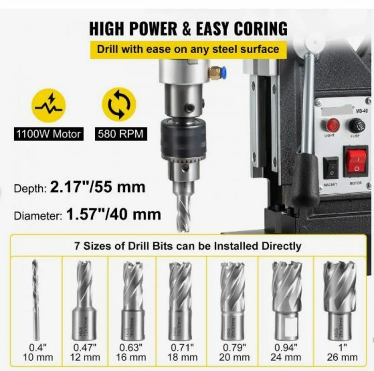 Magnetic Drill, 1100W 1.57" Boring Diameter - Image 3