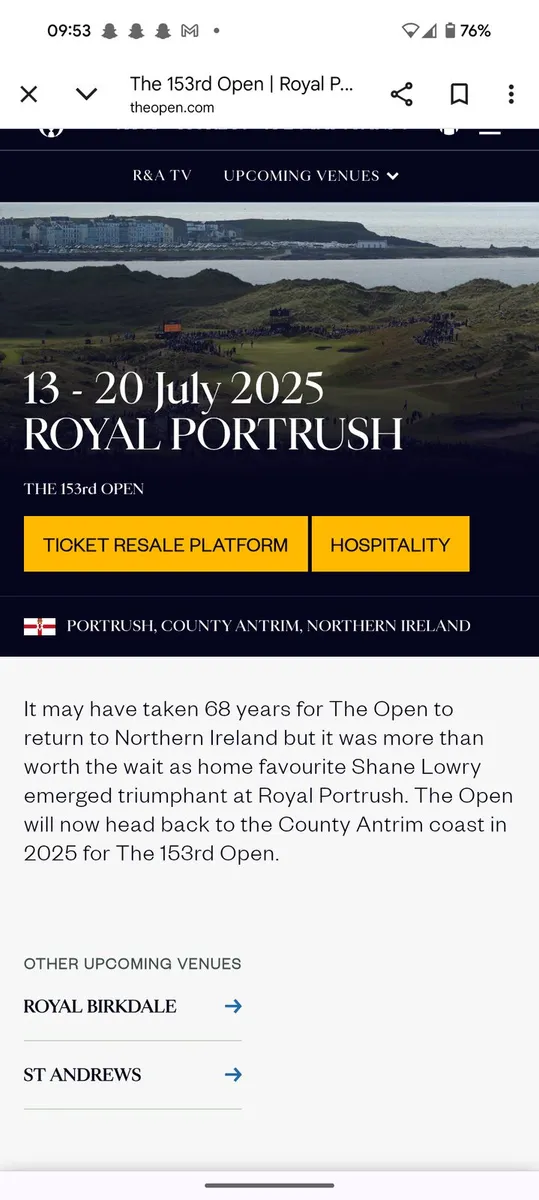 The 153rd Open Royal Portrush Friday 18th tickets