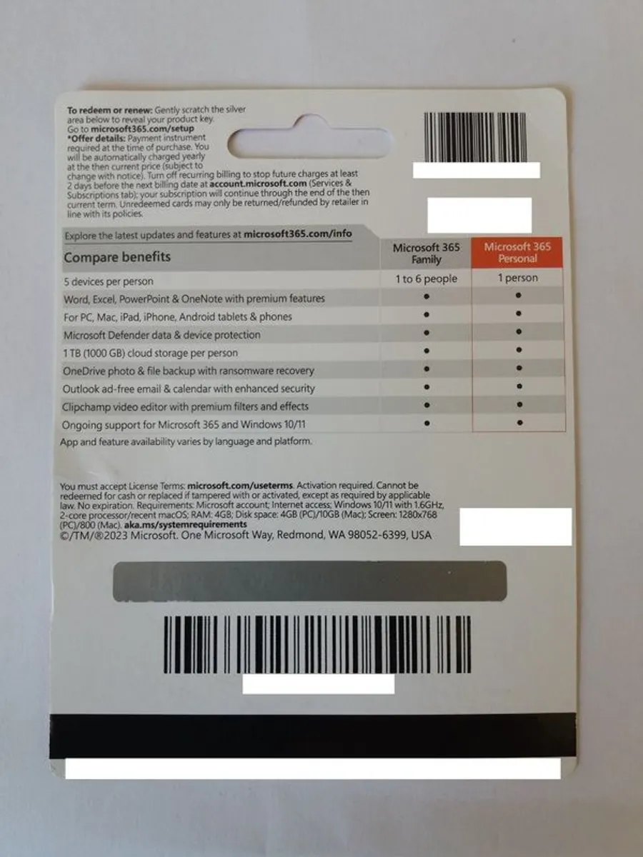Eur 40 discount on retail price: Unused Microsoft 365 Personal 1 year subscription: Word, Excel, PowerPoint, Outlook, OneNote, OneDrive (1 TB (1,000 GB)), Microsoft Defender, Microsoft Designer, Clipchamp - Image 2