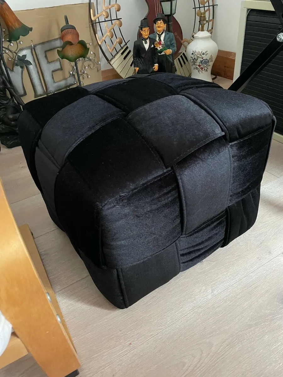 Black Velour Velvet Footstool - Image 1