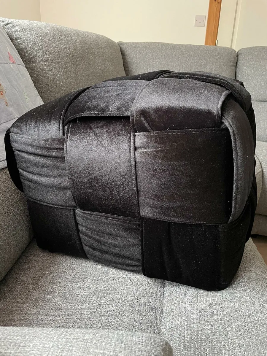 Black Velour Velvet Footstool - Image 2