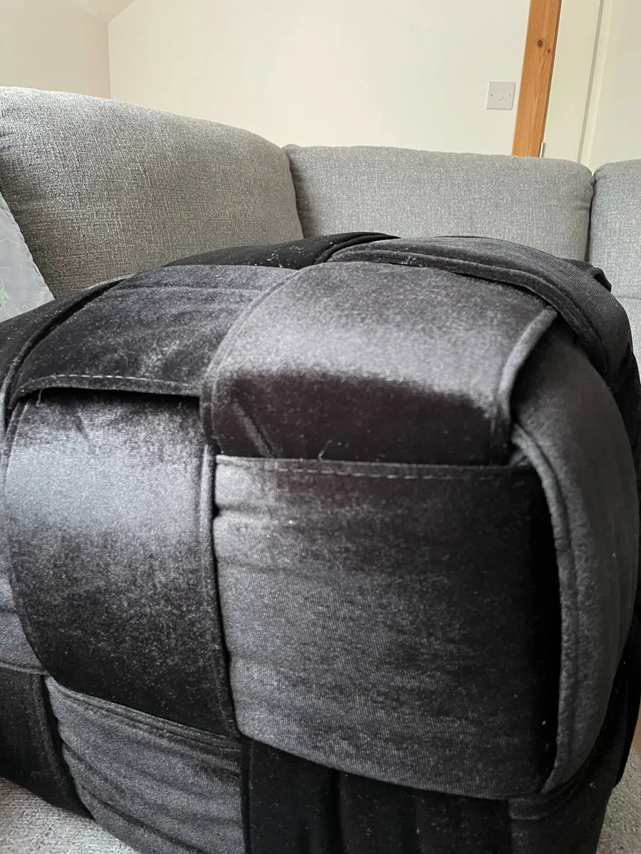 Black Velour Velvet Footstool - Image 3