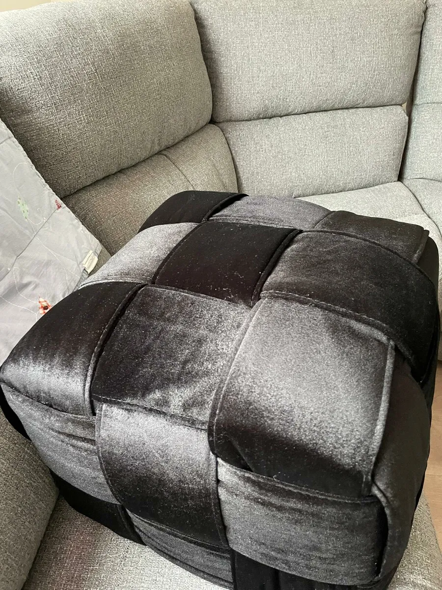 Black Velour Velvet Footstool - Image 4