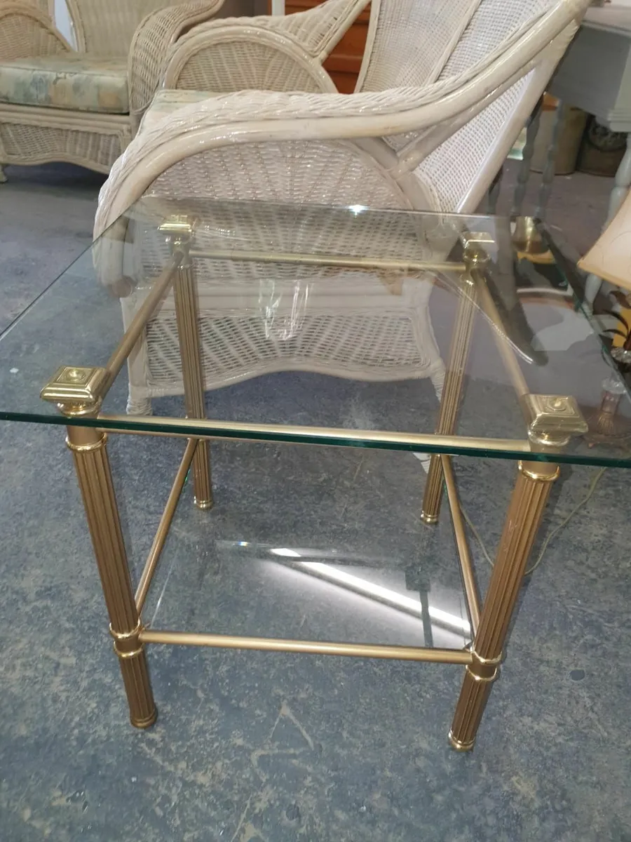 Pair vintage, 1960s brass, glass top side tables - Image 4
