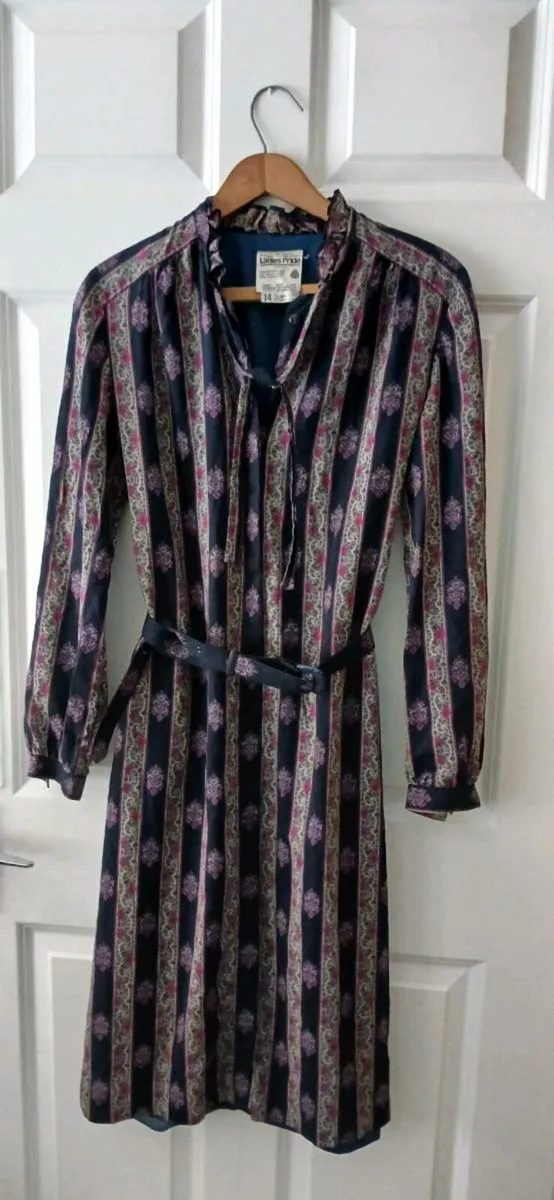 Vintage Navy Wool Striped Dress - Image 1