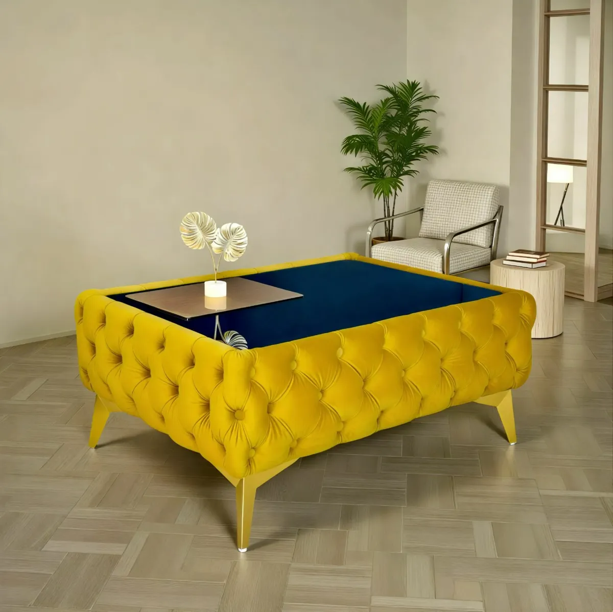 Classic Chesterfield Coffee Table Velvet Rectangle - Image 1