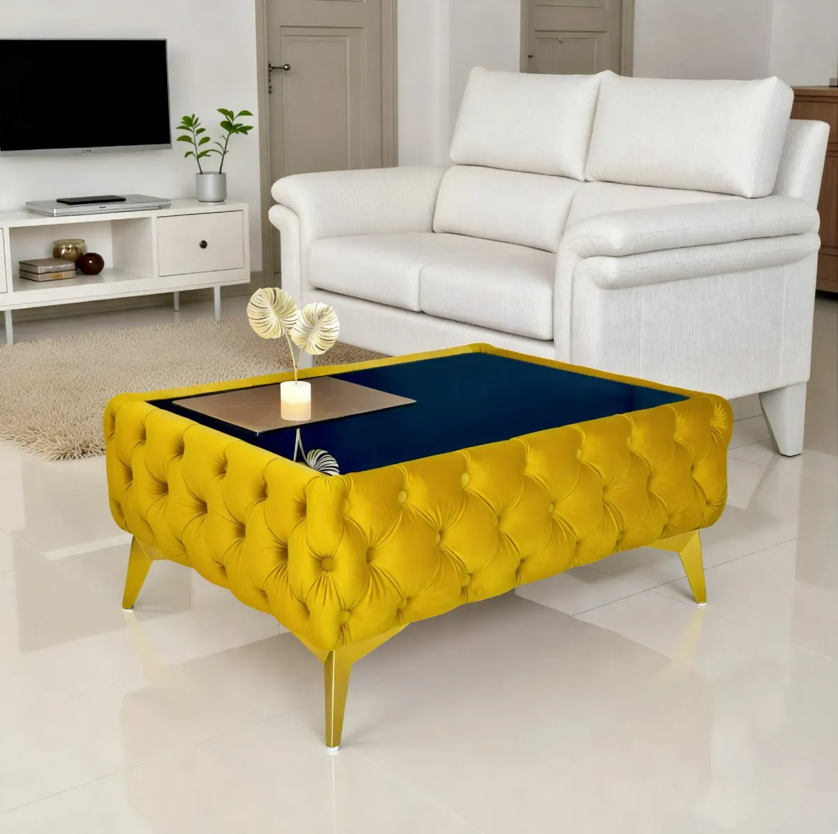 Classic Chesterfield Coffee Table Velvet Rectangle - Image 3