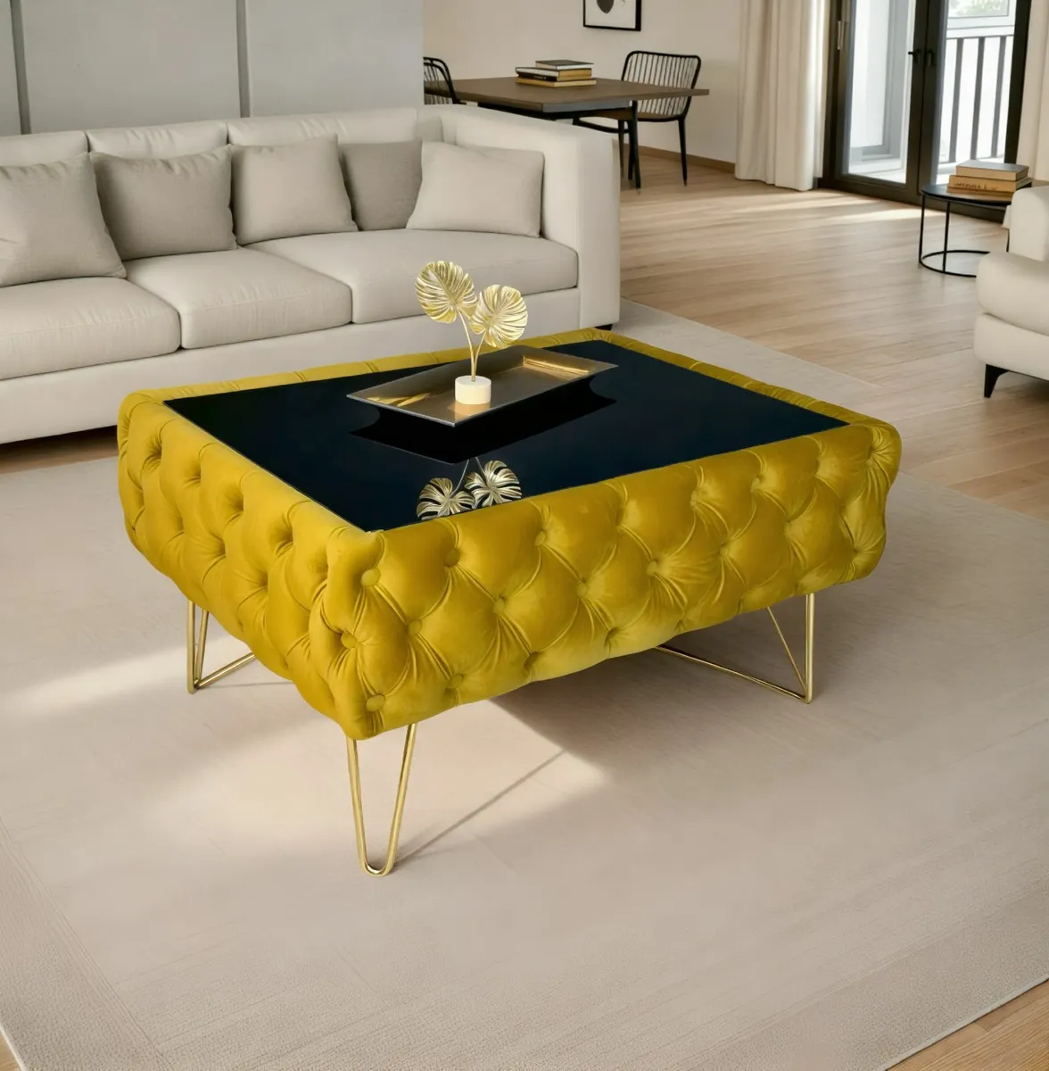 Classic Chesterfield Coffee Table Velvet Rectangle - Image 4